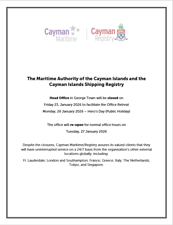 Office Closure – Head Office, George Town