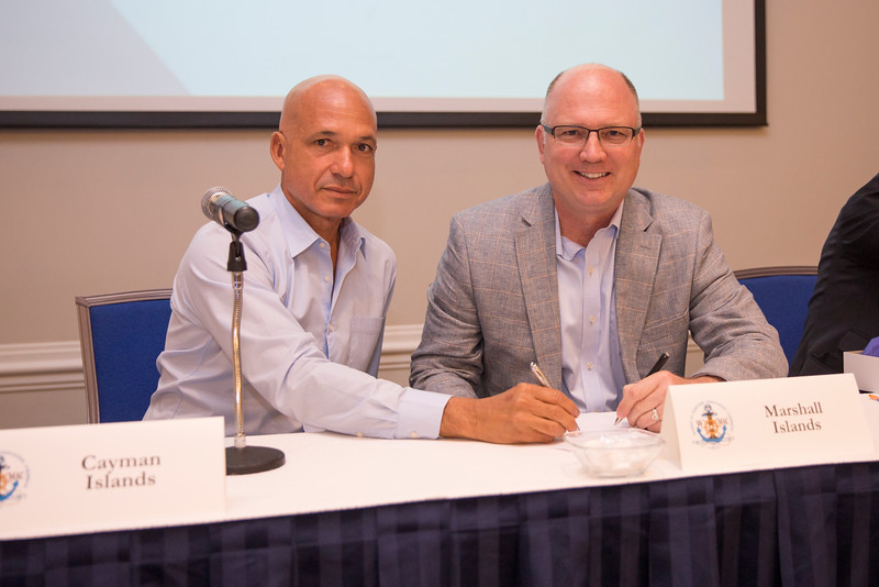 CEO of Cayman Registry - Mr. A. Joel Walton and on the right Vice President, Seafarer Manning &Training of the Republic of the Marshall Islands (RMI) Registry - Captain John K. Hafner.